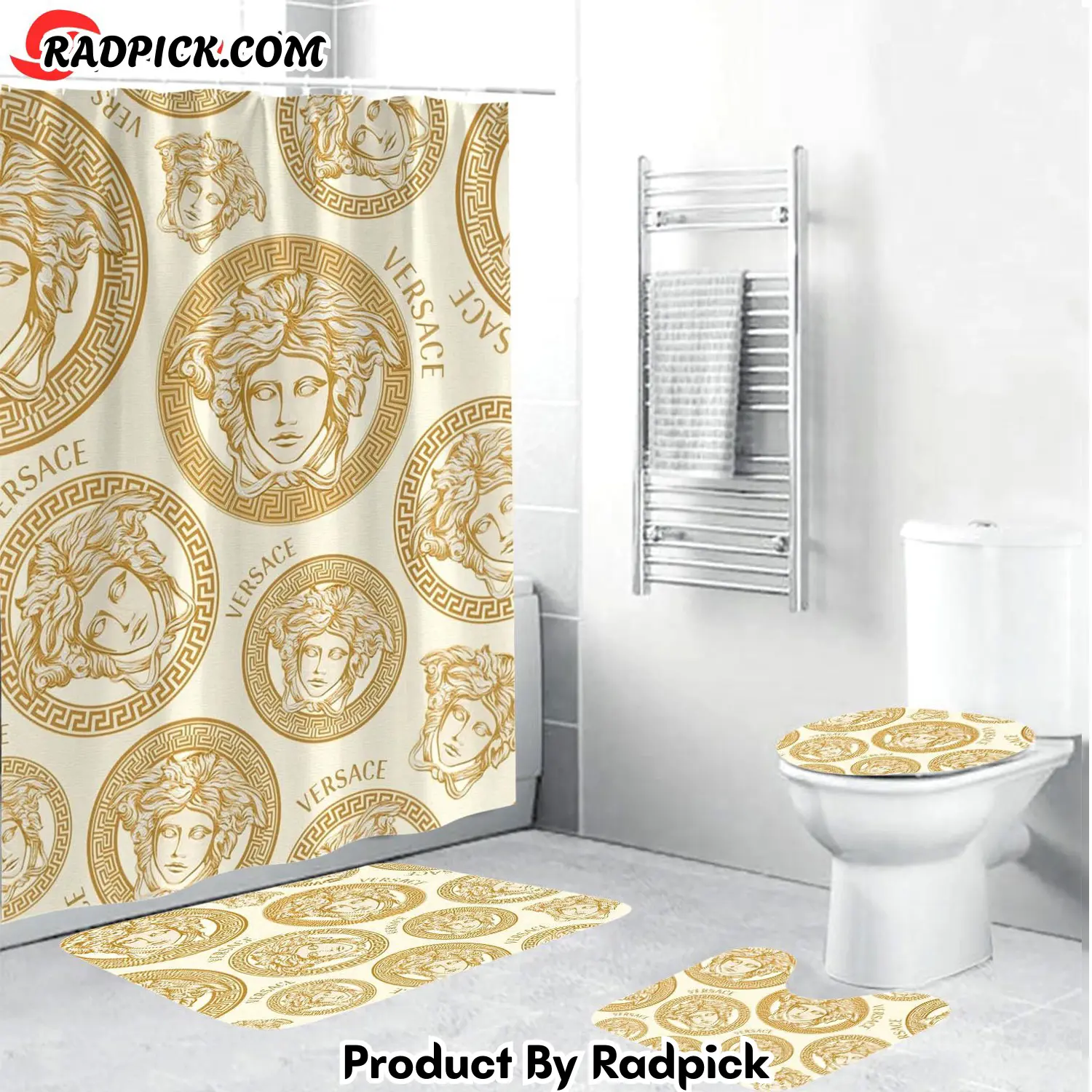 Gianni versace beige bathroom set hot luxury shower curtain bath rug mat home decor 186 bathroom accessory sets rp387876
